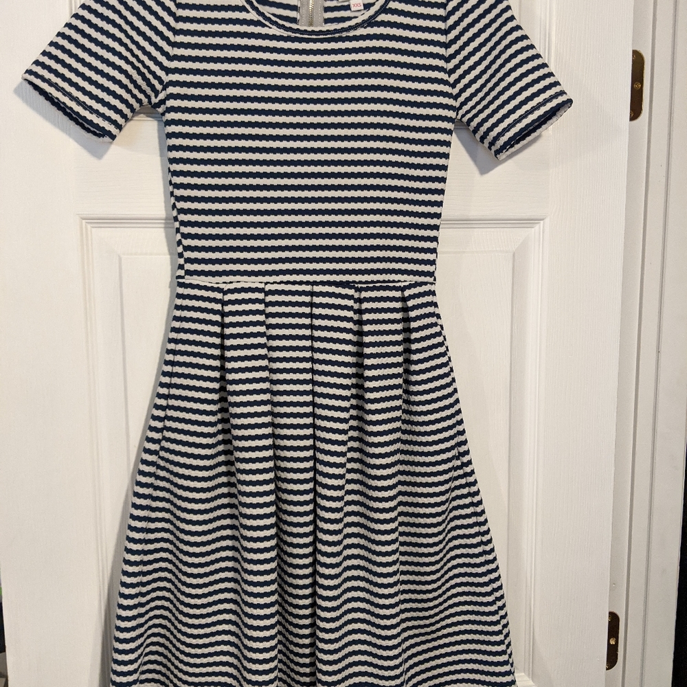 LuLaRoe Amelia Dress, Blue & White stripes